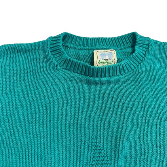 VTG EastWind by Alps Teal Knit Sweater W/ Sailboat Design Crew Nautical Style M - Picture 10 of 16